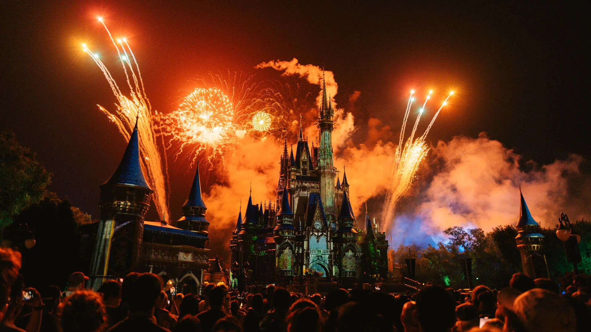 Disney castle with fireworks